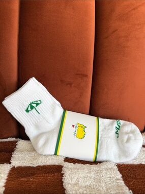 Masters White Crew Socks with Green Umbrella Accent